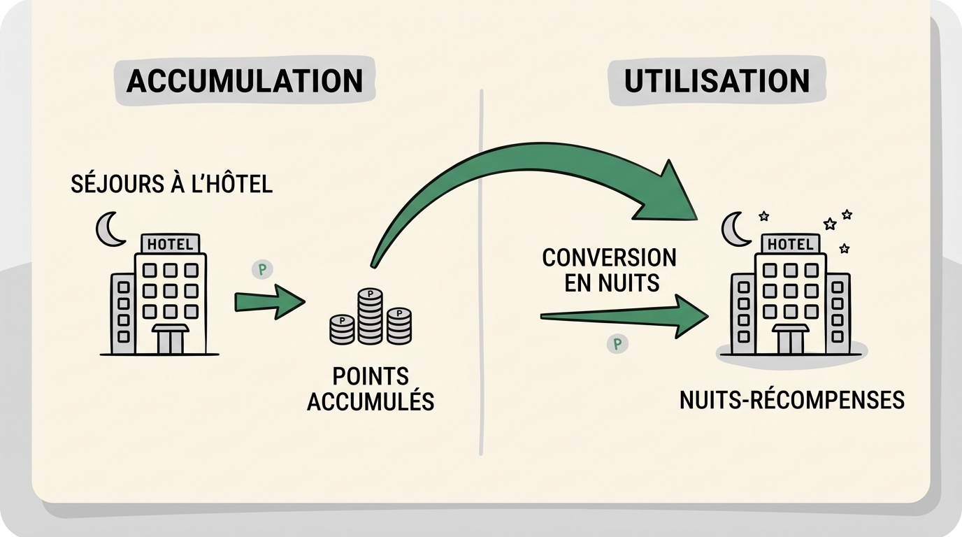 Schéma explicatif du cumul et de l'usage des points de séjour hôtelière